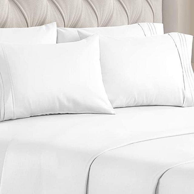 Full Size Sheet Set - 6 Piece Set - Hotel Luxury Bed Sheets - Extra Soft - Deep Pockets - Easy Fit - Breathable & Cooling Sheets - Wrinkle Free - Comfy - White Bed Sheets - Fulls Sheets - 6 PC