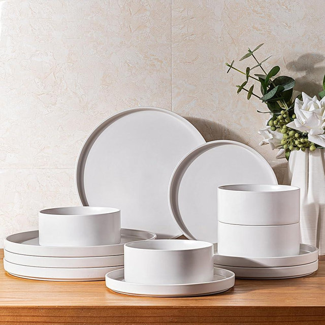 GBHOME Ceramic Dinnerware Sets for 4, Stoneware Plates and Bowls Sets, Chip and Scratch Resistant Dishes, Dishwasher & Microwave& Oven Safe Dishes sets, Reactive Glaze-White