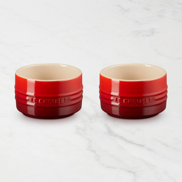 Le Creuset Stoneware Round Straight Wall Ramekin, Set of 2, Red