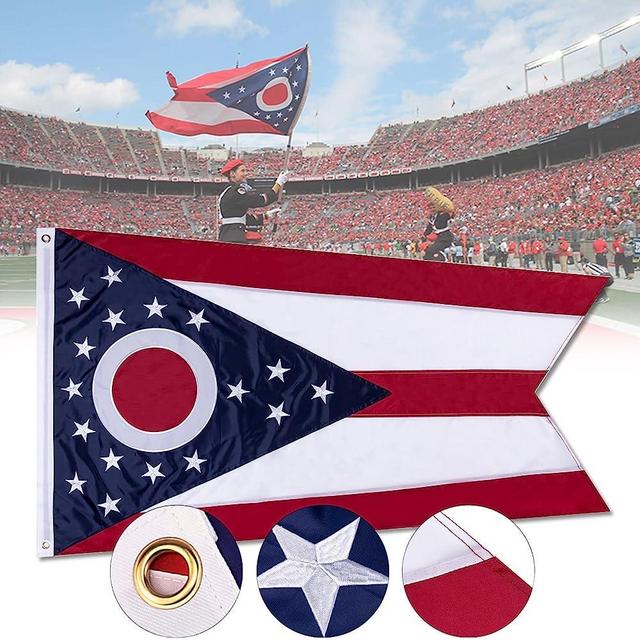 FLAGBURG Ohio State Flag 3x5 ft OH Flag The Buckeye State Flag Heavy Duty 210D Nylon with Embroidered Stars Outdoor Indoor All Weather Burgee Flag with Strong Canvas Header/Brass Grommets/Sewn Stripes