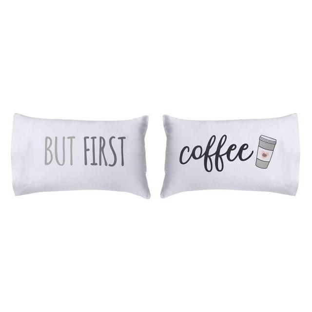"But First Coffee" 300-Thread-Count Standard Pillowcases (Set of 2)