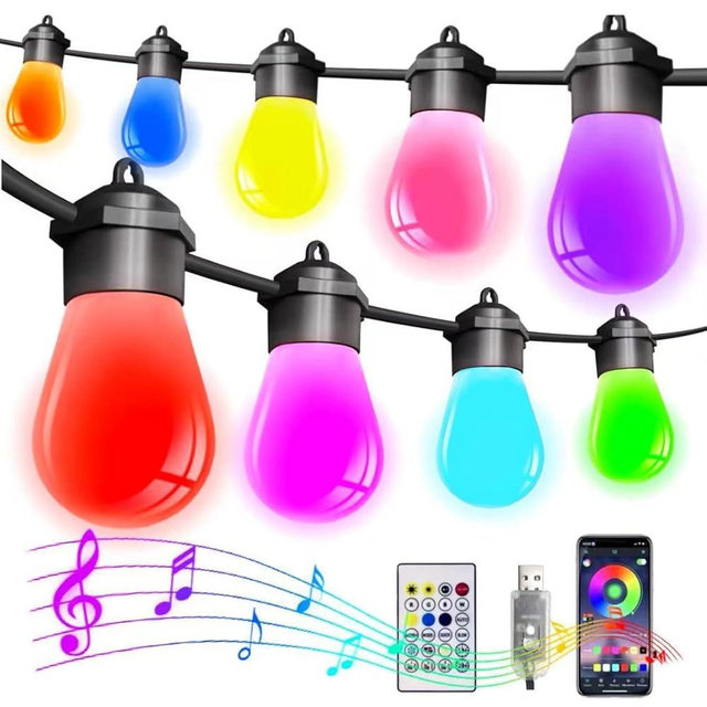 Smart Outdoor String Lights Waterproof 79FT with 35 Dimmable RGBIC LED Edison Bulbs USB Powered,Indoor/Outside String Lights,Color Change 213 Scene Modes, Remote/APP Control,Decor Patio Garden Camping