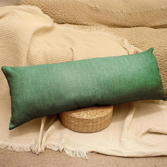 JoraLion Natural Cotton Decorative Linen Throw Pillow Cover 14x36 inch, Accent Pillowcase Farmhouse Cushion Case Home Decor for Couch Living Room Bed Sofa, Green, Pack of 1 (Cover Only)