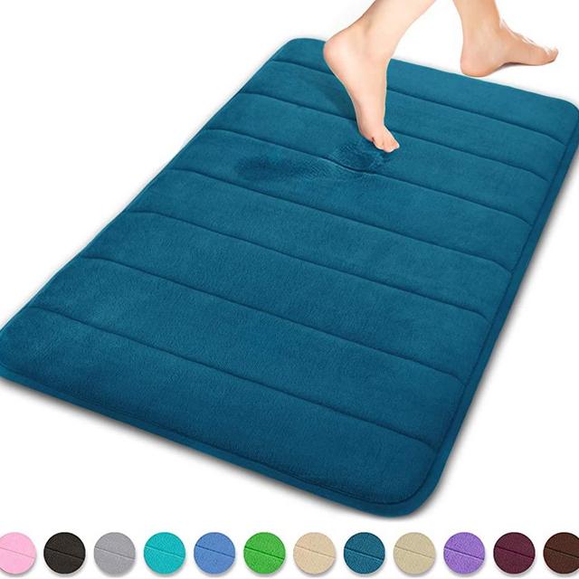 Yimobra Memory Foam Bath Mat, Comfortable, Soft, Super Water Absorption, Machine Wash, Non-Slip, Thick, Easier to Dry for Bathroom Floor Rug (24 x 17 Inch, Peacock Blue)