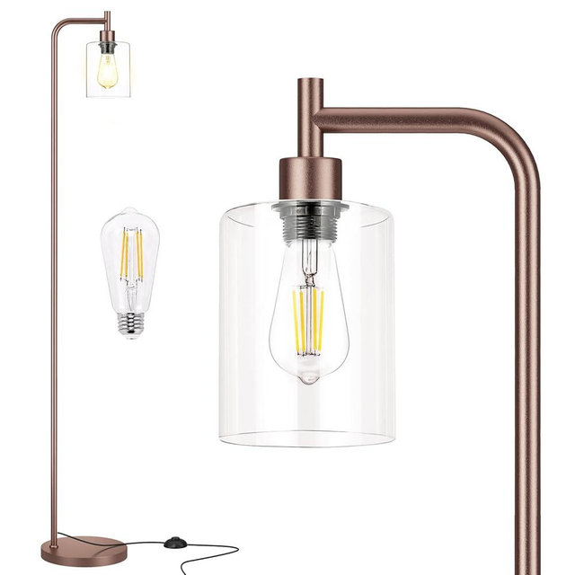 Ziisee Floor Lamps for Living Room - Industrial Standing Lamp with Glass Shade, Modern Floor Lamp with LED Bulbs, Farmhouse Floor Lamp for Bedroom, Tall Lamp for Office - Brown