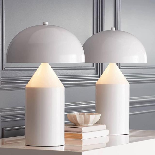 Felix Modern Contemporary European Style Accent Table Lamps 19" High Set of 2 White Geometric Metal Dome-Shaped Shade Decor for Bedroom House Bedside Nightstand Home Office - 360 Lighting