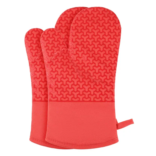 REGALWOVEN Silicone Thick Cotton Lining Heat Resistant Oven Mitts 12.8 x 7.5 Inch Set of 2 Orange