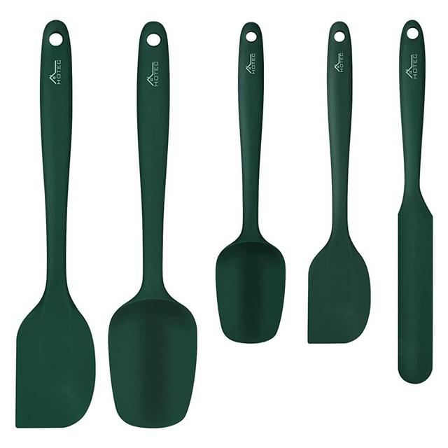 HOTEC Food Grade Silicone Rubber Spatula Set for Baking, Cooking, and Mixing High Heat Resistant Non Stick Dishwasher Safe BPA-Free Dark Green Set of 5