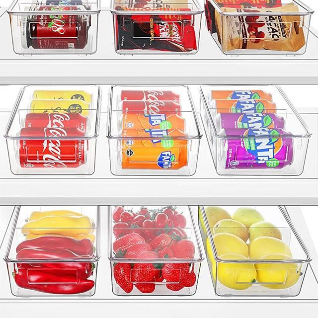 Refrigerator Organizer Bins with Lids, ESARORA 9 PACK Stackable Clear Plastic Storage Bins with Handle and Removable Divider For Fridge, Freezer, Kitchen Cabinet, Pantry Organization Storage, BPA Free