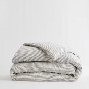 Linen Duvet Cover | Quince in Grey/White Stripe