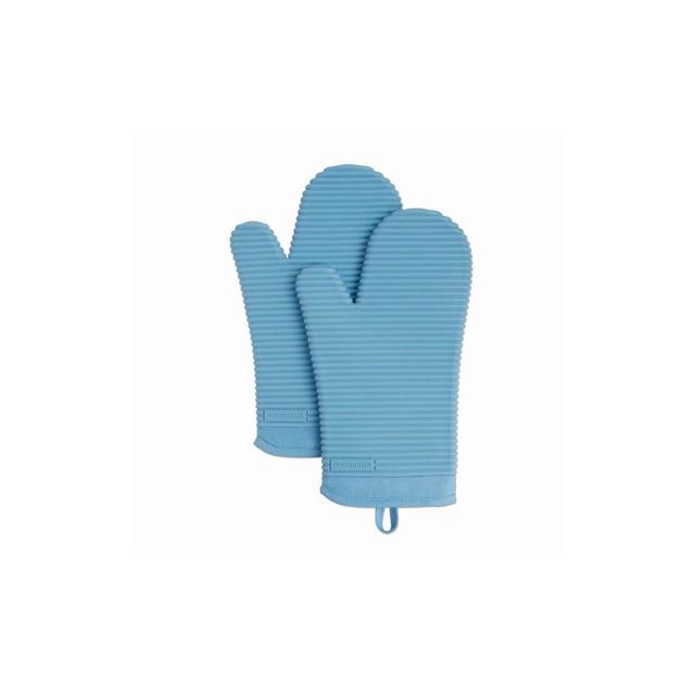 KitchenAid 2pk Silicone Ribbed Oven Mitts Light Blue