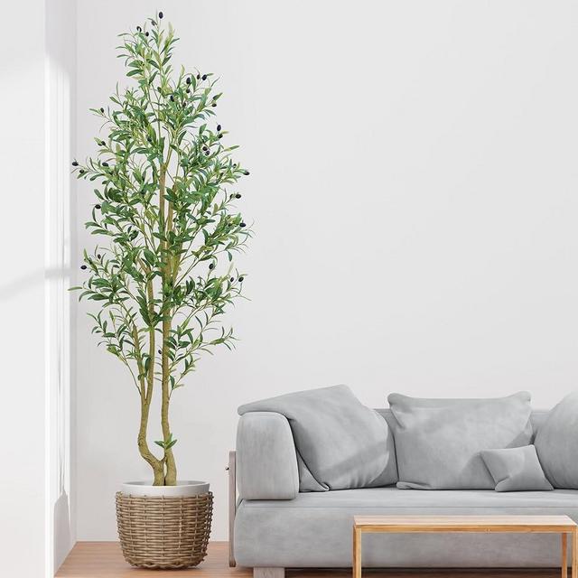 HZXGCP Olive Tree 6ft,Olive Trees Artificial Indoor with Adjustable Branches and Lifelike Fruits- Easy Assembly, Low Maintenance (Multi-Pole Olive Tree, 6ft)