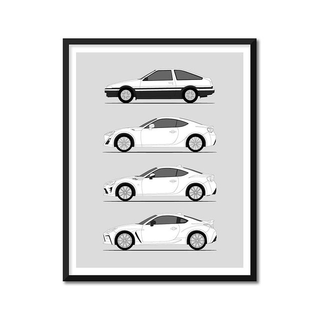 Idea Network History of Toyota (Scion) FR-S GT86 GR86 Print Wall Art Handmade Decor of Toyota FRS Generations History Evolution 16x20" (Unframed) Satin Print