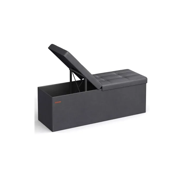 SONGMICS 43" Storage Ottoman Bench Folding Leather Ottoman Storage Footrest Hold up to 660lb Dark Gray