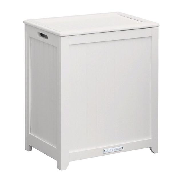 Oceanstar Rectangular Front Wood Laundry Hamper in White