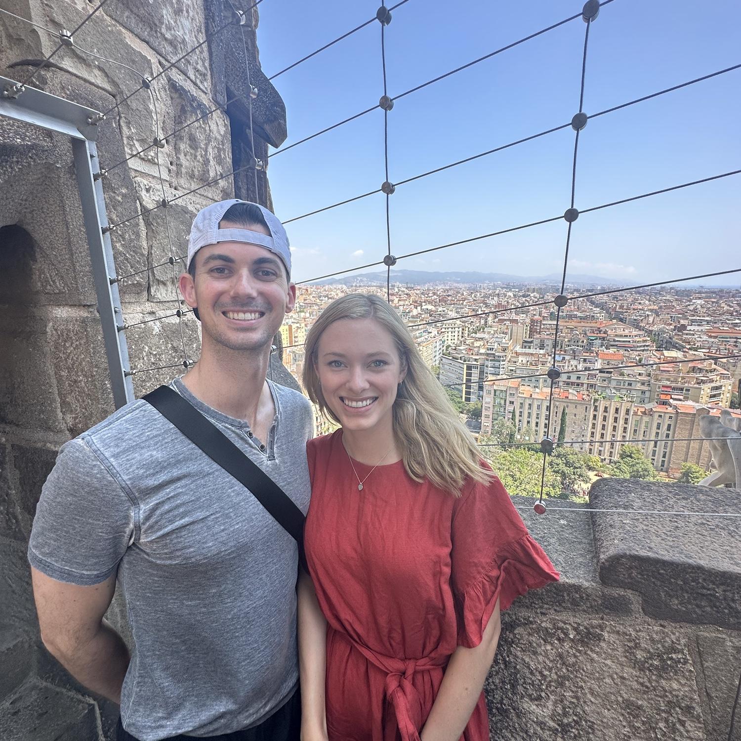 At the top of Sagrada Familia in Barcelona