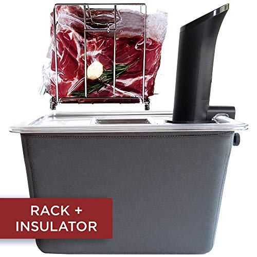 VÄESKE Insulated Sous Vide Container with Lid & Rack | 12 Qt Family Size | Heat Retention & Countertop Protection | Durable Polycarbonate Stainless Steel and Neoprene Sous Vide Accessories | Works with Most Sous Vide Cooker Devices