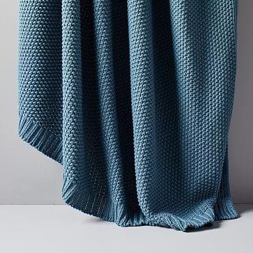 Cotton Knit Throw, Mineral Blue, 50"x60"