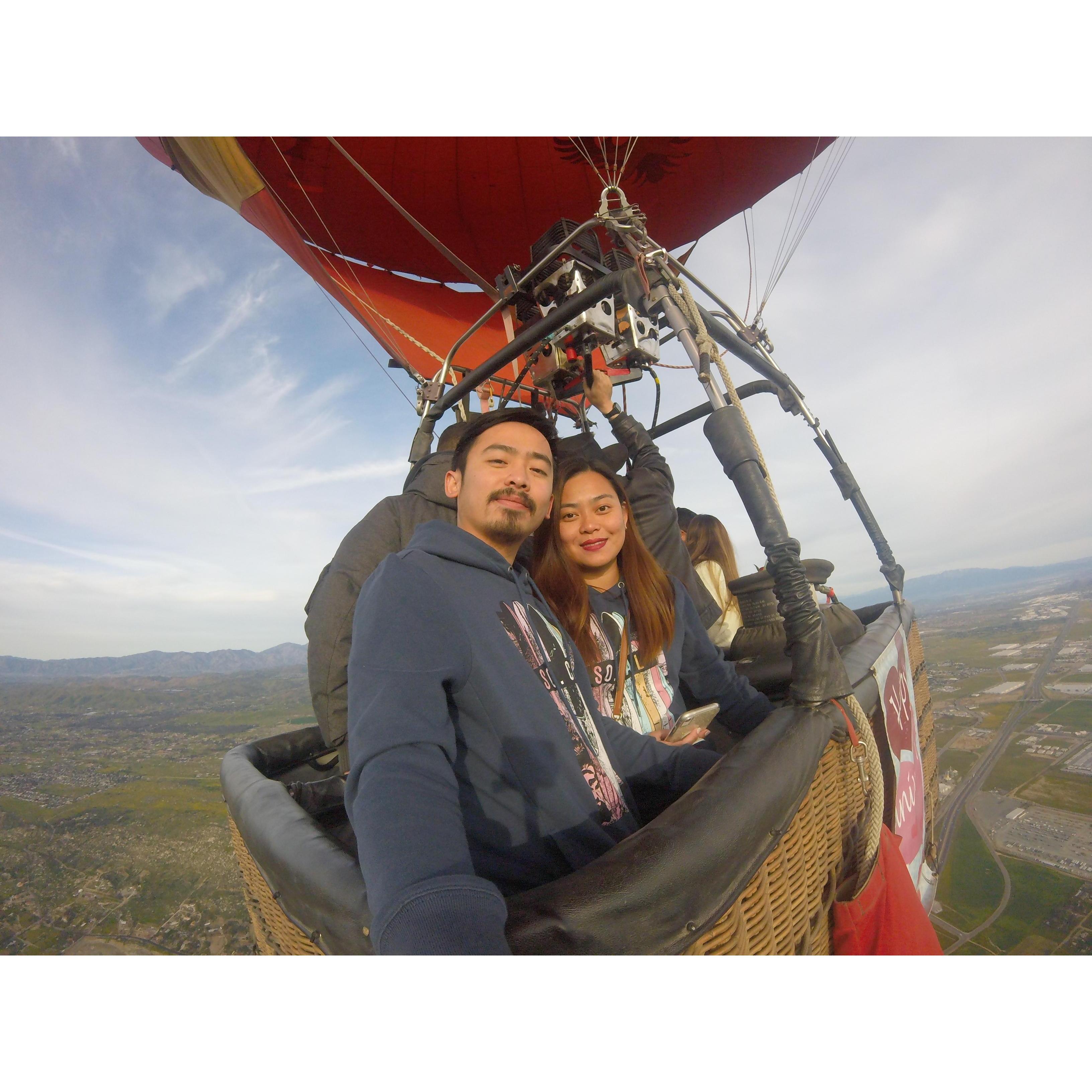 Hot air balloon ride for our 6th year anniversary! (Gilianne is scared of heights and never doing this again! LOL! Temecula, CA)
