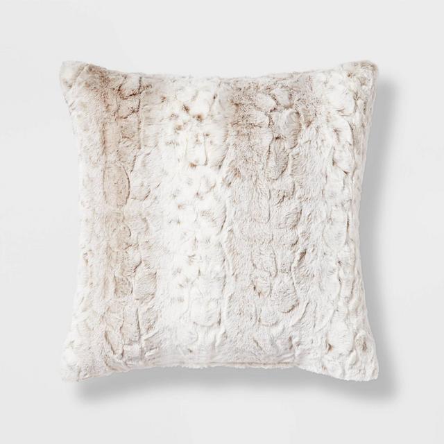Snow Leopard Ombre Faux Fur Square Throw Pillow Neutral - Threshold™