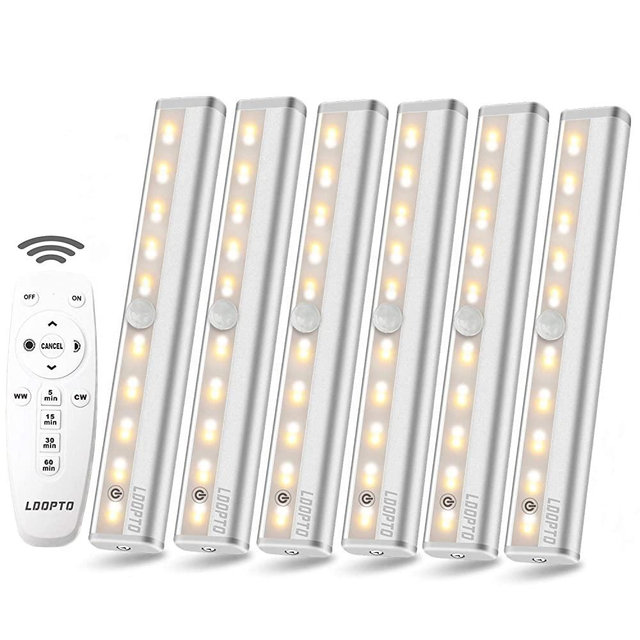 Wireless Under Cabinet Lighting 6 Pack with Remote | LDOPTO Dimmable Battery Operated Lights | Battery led Cabinet Lights | Stick on Closet Lights for Kitchen Bedroom 2 Colors and Remote/Touch Control