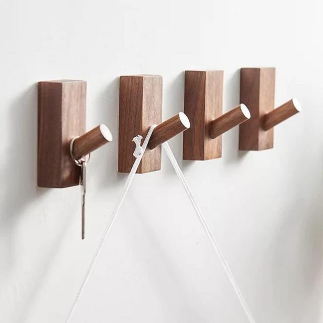 HomeDo Wood Wall Hooks Hat Rack, Wooden Coat Hooks Wall Mounted, Decorative Hooks Single Organizer Hat Hanger Towel Rack, Heavy Duty Hooks (Rectangle-Black Walunt,4Pack)