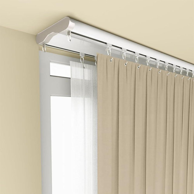 Silent Double Curtain Track Ceiling Mount 6'/8'/10'/12'/15', Wide 4" White Aluminum track Curtains Rail, Bedroom/Window/Hotel Drop Ceiling Curtains Tracks (without curtains & hooks) (Double, 8ft)