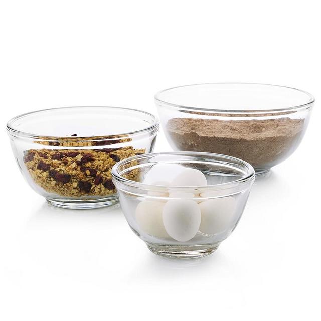 Libbey Baker’s 3 Piece Glass Mixing Bowl Set, Multi Size Oven, Microwave Safe Classic Glass Bowl Set, Clear Glass Mixing Bowls for Food Prep, Baking