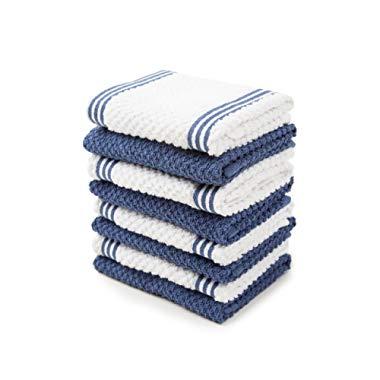 Sticky Toffee Cotton Terry Kitchen Dishcloth, Dark Blue, 8 Pack, 12 in x 12 in