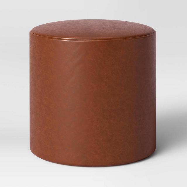Bodrum Round Upholstered Ottoman Caramel Faux Leather - Project 62™