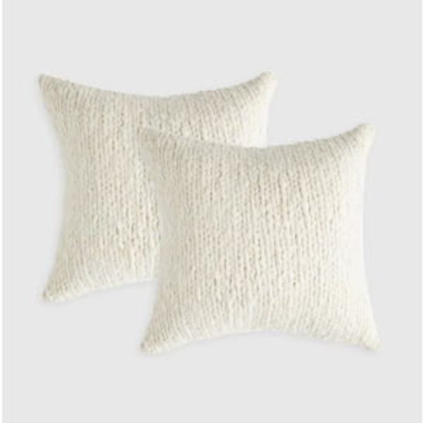 Chunky Hand Knit Wool Pillow Cover (Set of 2) - Ivory, 20x20