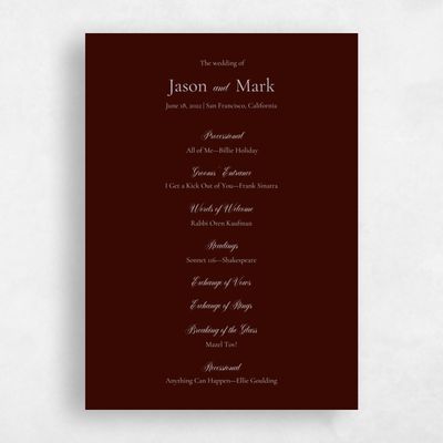 Wine, Red Wedding Program - Henderson