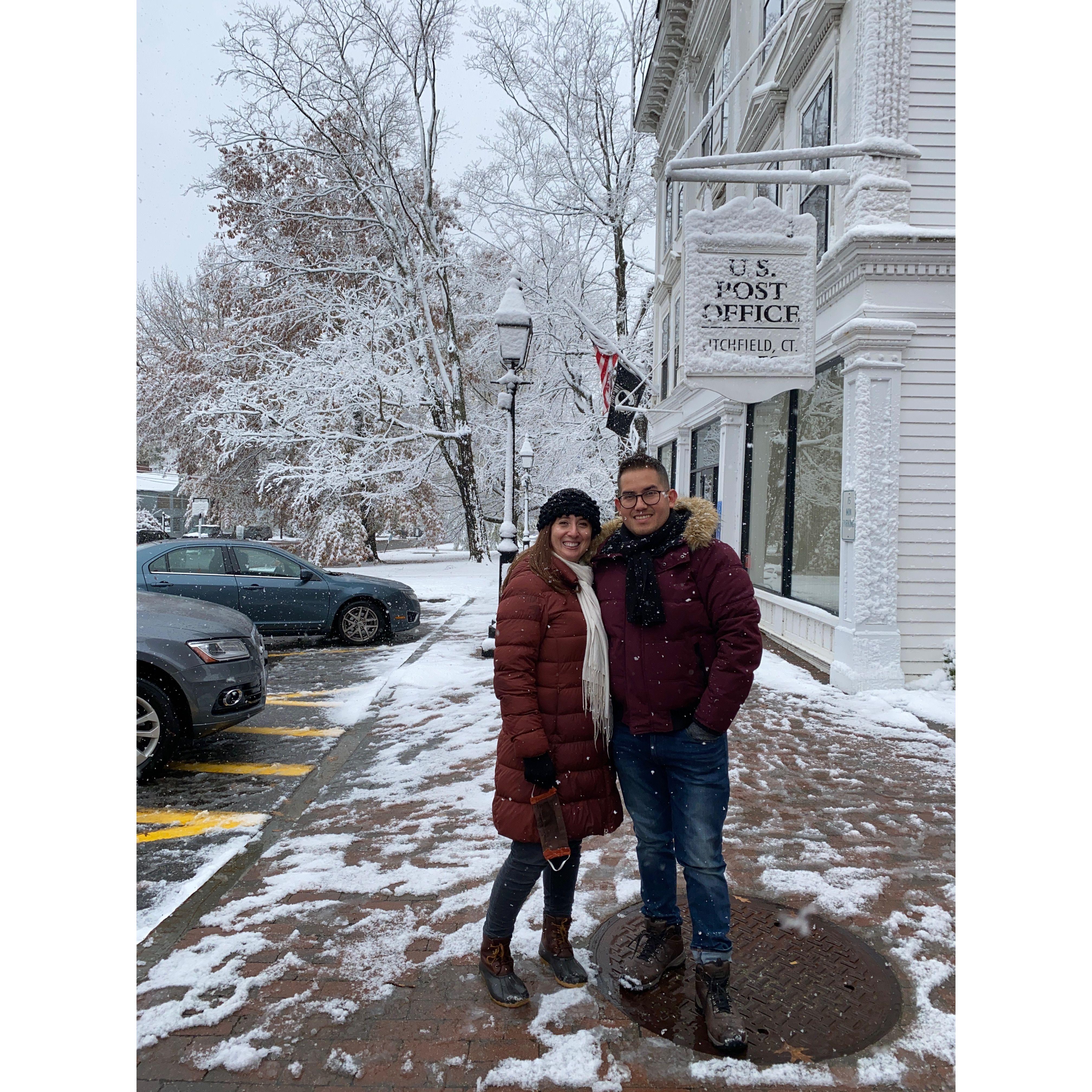 Renato's first visit to Connecticut, when it snowed in October!