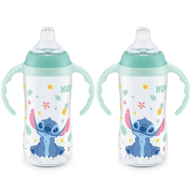 NUK Learner Cup, 10 Oz, Pack of 2, Disney's Stitch – Soft Spout, Easy-Grip Handles, BPA Free, Spill Proof Transition Sippy Cup