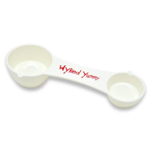 Wyked Yummy All in One Measuring Spoon for Dry & Liquid Ingredients for Preparing, Baking, Cooking - 4-in-One Kitchen Utensil has 1 Tablespoon, 1 Teaspoon, ½ Teaspoon, ¼ Teaspoon