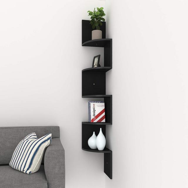 4ft 5 Tier Corner Wall Mount Shelf Zig Zag Decor Home Laminate Shelves White/Black/Brown