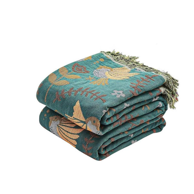 XIBLC Boho Throw Blanket, 100% Cotton Ultra Soft Luxury Fall Throw Rustic Quilt, 50"x60" Floral Printed Farmhouse Decor Bed Summer Blankets, All Season Rustic Reversible Bohemian Throw for Bed