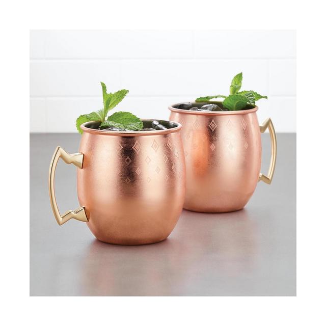 Ayesha Barware Set of 2 Copper Moscow Mule Mugs with Etched Diamond Pattern