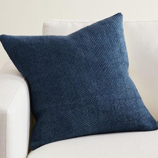 Faye Textured Linen Pillow Cover, 20" x 20", Navy