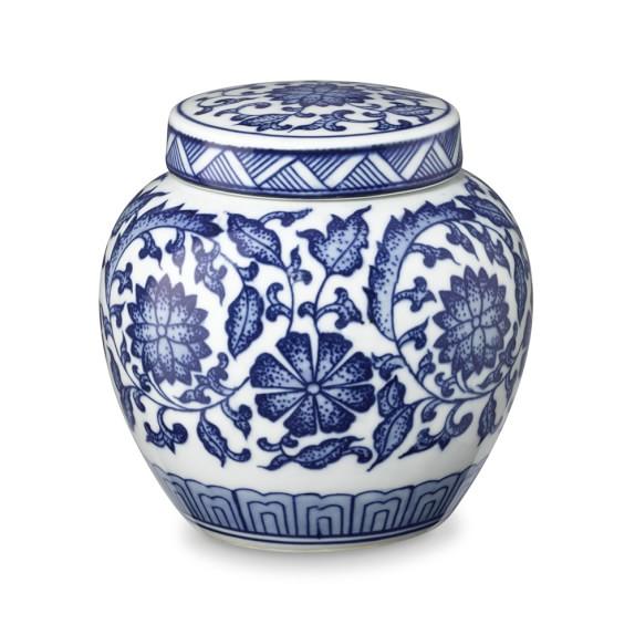 Williams Sonoma White & Blue Garden Floral Petite Ginger Jar