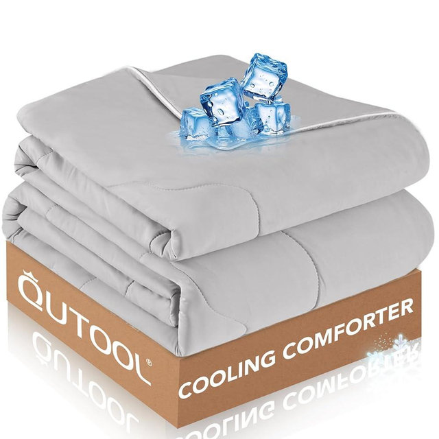 QUTOOL® Cooling Blankets for Hot Sleepers and Night Sweats All Season,Cooling Comforter Queen Size,Double-Sided Cool Technology Absorbs Body Heat Q-Max>0.4,Lightweight Breathable,Gray 90"x90"