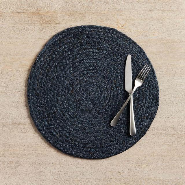 Colton Jute Round Placemats, Set of 4 - Navy