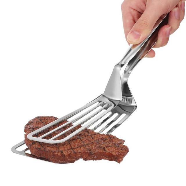 Stainless Steel Spatula Tongs for Cooking Fish Gripper Handy Pizza Clip Slotted Double Spatula Grill Tongs Metal Spatulas for Kitchen Use Fish Spatula