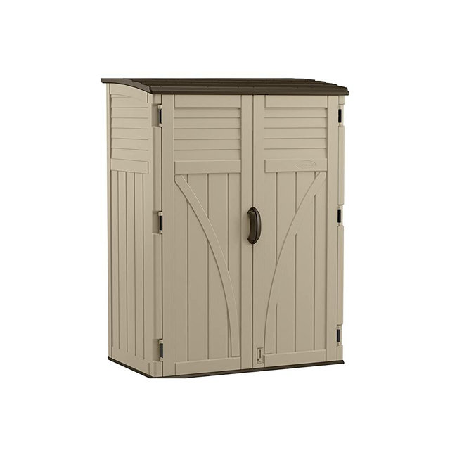 Suncast 54 Cubic Ft. Vertical Resin Outdoor Storage Shed, Sand, 52” x 32.5” x 71.5"