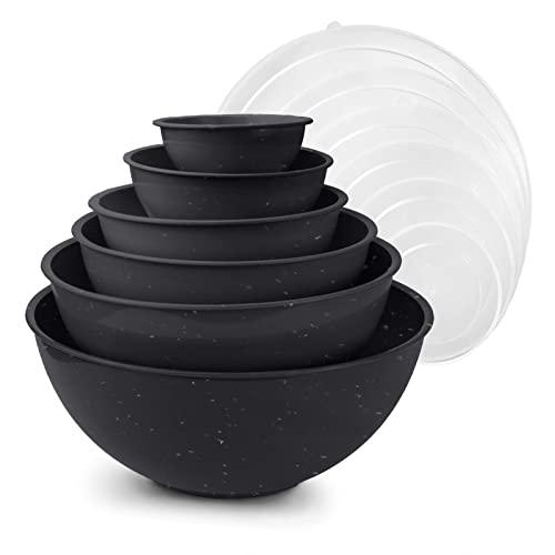 Cook with Color Mixing Bowls with Lids - 12 Piece Plastic Nesting Bowls Set includes 6 Prep Bowls and 6 Lids, Microwave Safe Mixing Bowl Set (Speckled Black)