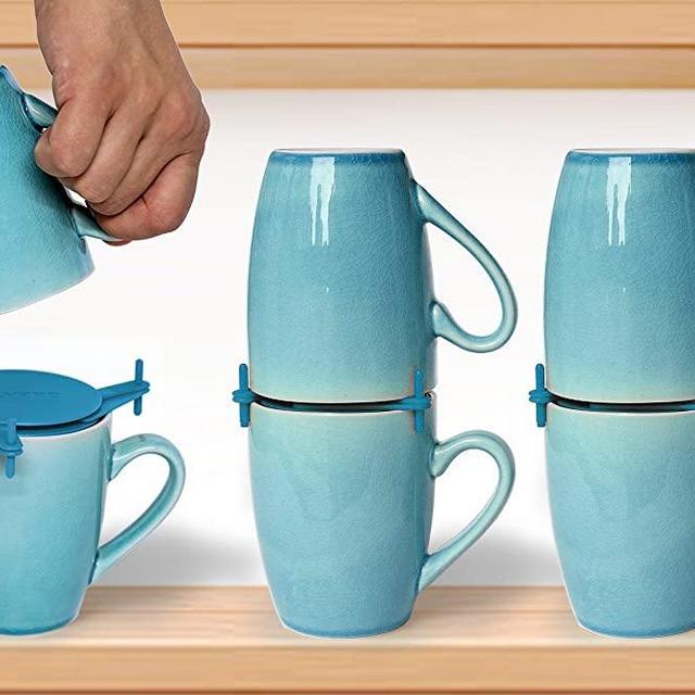 ELYPRO Coffee Mug Organizers and Storage, Kitchen Cabinet Shelf Organizer, Cupboard and Pantry Organization, Expandable Stackable, 6-pack (Blue)