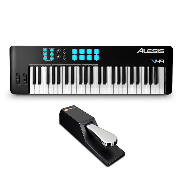 Alesis V49 MKII USB MIDI Keyboard Controller with 49 Velocity Sensitive Keys & M-Audio SP 2 - Universal Sustain Pedal with Piano Style Action For MIDI Keyboards, Digital Pianos & More