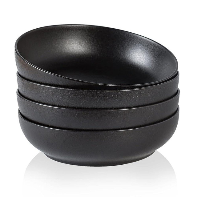 KYBSCZ 30oz Pasta bowls set - 8" serving bowls - salad bowl set of 4 - Large ceramic Dinner bowls - Microwave safe Perfect for Housewarming, Thanksgiving, Christmas-Matte Black