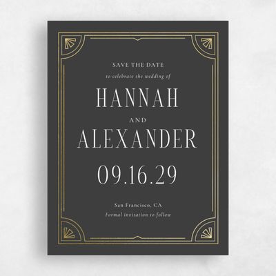 Dark Charcoal, Black Wedding Save the Date - Amber Portrait Foil