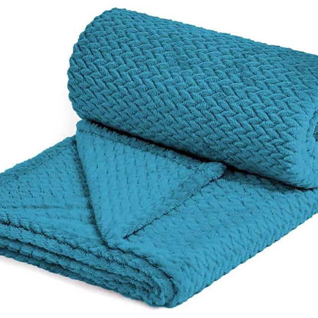 NEWCOSPLAY Super Soft Throw Blanket Premium Silky Flannel Fleece Leaves Pattern Lightweight Blanket All Season Use (Dark Blue, Throw(50"x60"))